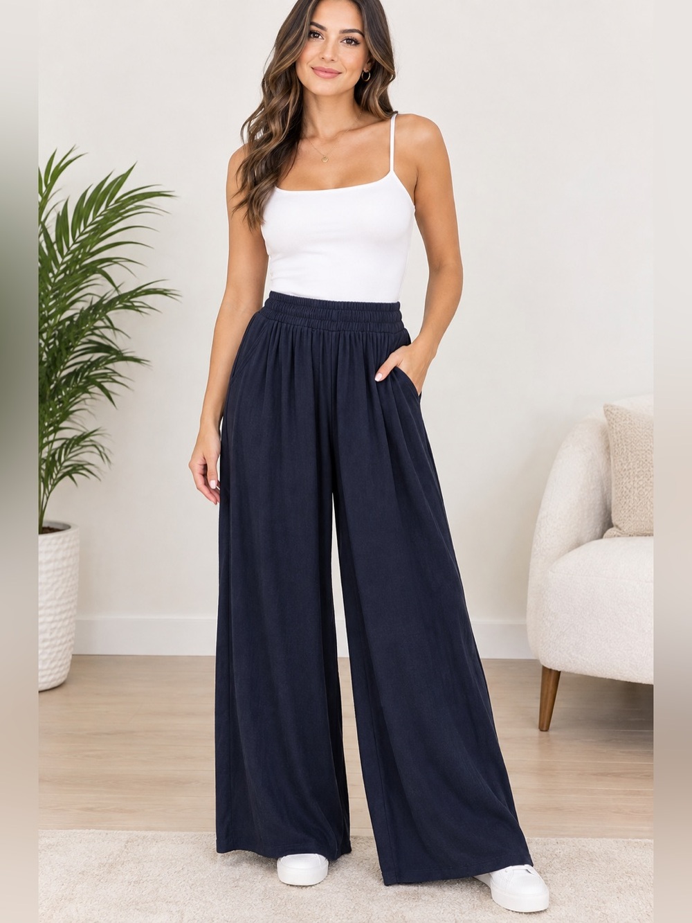 Always you black Wide-Leg Pull-On Pants with Elastic Waist